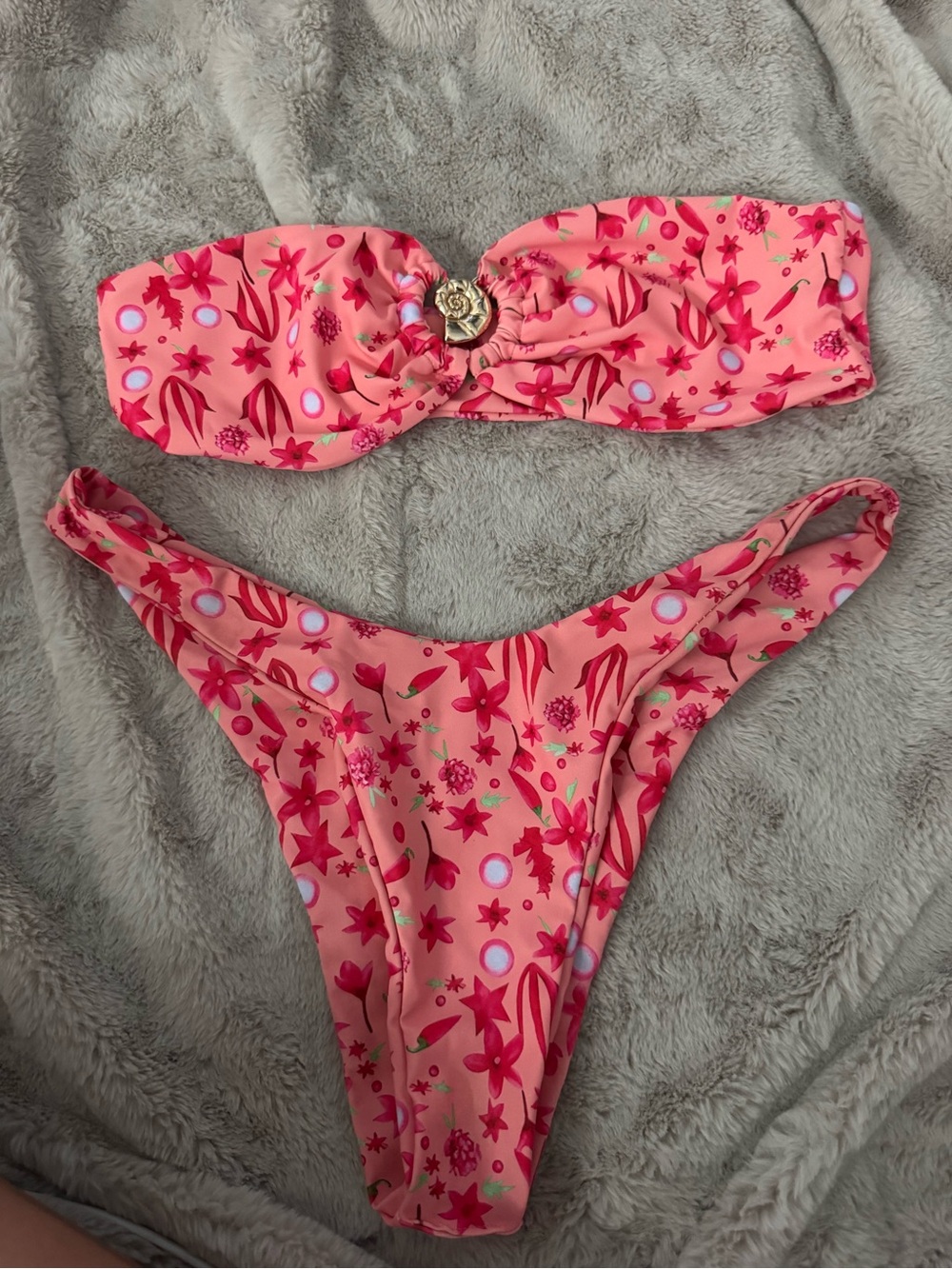 Strapless Floral Pink Bandeau Bikini Set